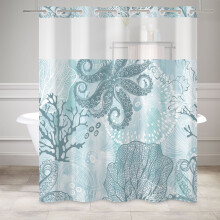 Rideau de douche Mizhona Beach Ă motif pieuvre avec doublure amovible