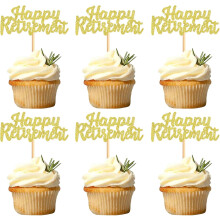 Retirement Cupcake Toppers Golden Theme 12 Pcs