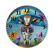 Horloge murale rétro silencieuse avec motif vache à l'encre, 30 cm (12 pouces)