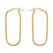 Jewelco London Ladies 9ct Yellow Gold Paperclip Pill Oval Hoop 1mm Drop Earrings, 35mm - JER802
