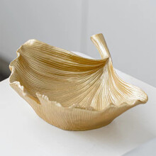 Ornement en résine en forme de feuille de ginkgo, céramique dorée, 22 x 20,5 x 6 cm