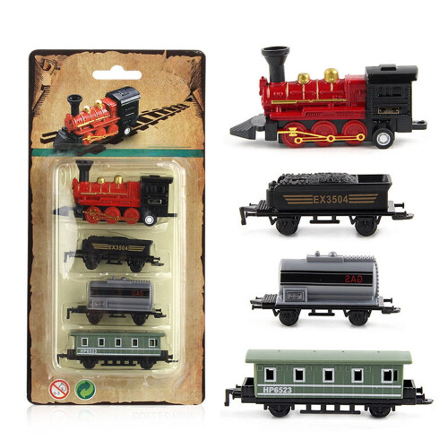 Vintage Alloy Steam Train Toy Set Educational Mini Pull