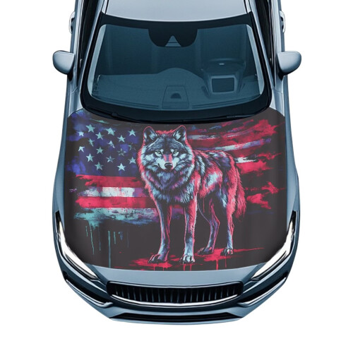 Couverture de capot Soft Wolf drapeau américain pour berlines