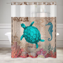 Rideau de douche Ă motifs de tortues marines turquoise avec doublure amovible 71 po