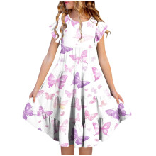 Mädchenkleid mit Blumenmuster, Volantärmeln und Taillenband