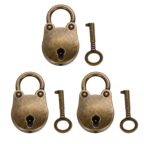 Mini lucchetti con chiave in lega dorata, 3 pezzi