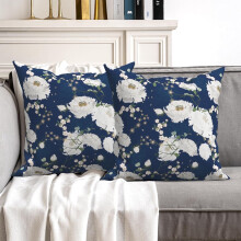 Housse de coussin décorative douce à motif floral bleu 50 x 50 cm