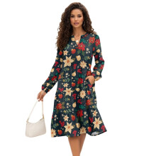Robe midi patchwork à fleurs de Noël pour femme, taille M