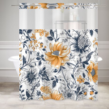 Rideau de douche Mizhona Ă motif floral bleu et jaune 180 x 211 cm