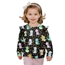 Ruffle Shoulder Sweatshirt Girls Long Sleeve Crewneck