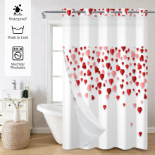 Rideau de douche rouge et rose à motifs de cœurs avec doublure amovible 71 x 83