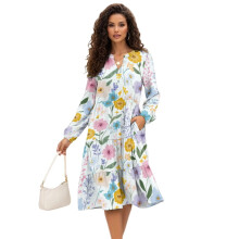 Robe midi femme décontractée à col en V et imprimé floral léger