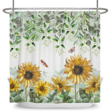 Rideau de douche imperméable à motif tournesol printanier et feuilles vertes