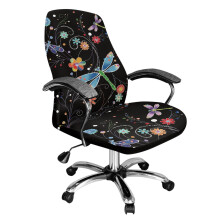 Dragonfly Floral Black Stretch Chair Cover with Snap Button