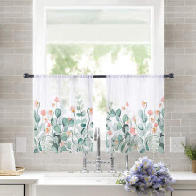 Sheer Curtains Tropical Eucalyptus Pink Floral 52x54 Inch
