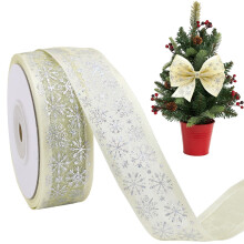 Red White Satin Ribbon Silver Snowflakes 1 inch x 4.5 yards