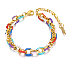 Hip-Hop Rainbow Enamel Necklace and Bracelet Set Gold