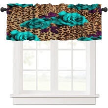 Leopard Flower Valance Curtain Turquoise Rose Wild Animal