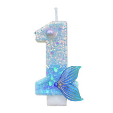 Mermaid Birthday Candles Glitter Cake Topper 2.9x1.5 in 1 pc