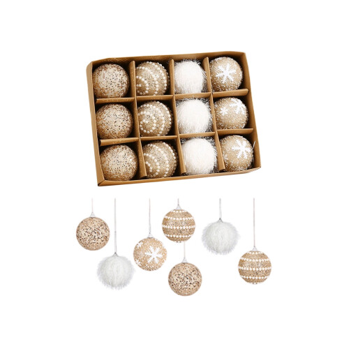 Flocked White Christmas Balls 12 Pack 1