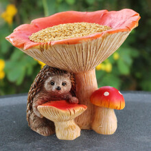 Resin Mushroom Statue with Water Bowl for Birds and Small