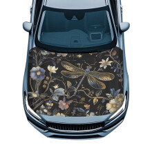 Floral Dragonfly Car Hood Cover Washable Elastic