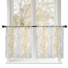 Orange and Grey Tree Branch Voile Curtains 52x54 inches 2