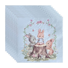 Serviettes en papier lapin rose, 20 pièces, 3 plis, 16,5 x 16,5 cm