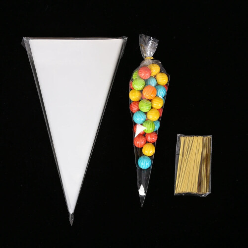 Clear Cone-Shaped Treat Bags Plastic 100 pcs