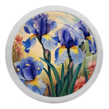 Pomelli per mobili in vetro di cristallo con motivo floreale Purple Iris (4 pezzi)