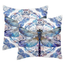Lot de 2 housses de coussin décoratives libellule bleue aquarelle 45 x 45 cm