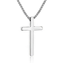 Men's Cross Necklace Stainless Steel Plain Pendant with Box