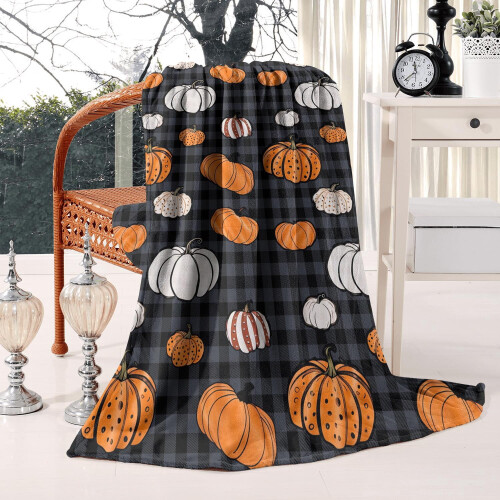 Halloween-Kürbis-Flanelldecke, 127 x 152 cm