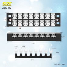 Bornier 25 A 600 V à double rangée et 8 positions avec cavalier
