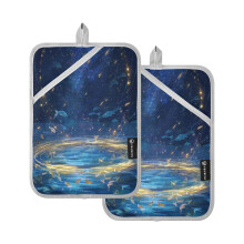 Maniques résistantes à la chaleur, lot de 2, motif poissons du ciel nocturne