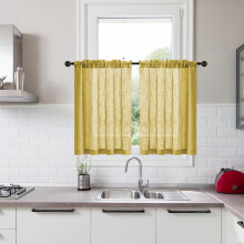 Vintage Linen-Look Cafe Curtains Yellow 25x30 in 2-Pack