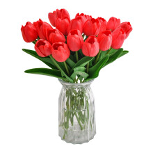 Tulipes artificielles en soie avec vase en plastique (lot de 20)