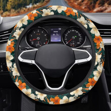 Hibiscus Steering Wheel Cover 15 Inch Fuzzy Thick Elastic