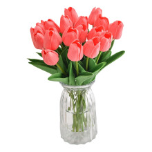 Tulipes artificielles en soie, lot de 20, avec vase en plastique