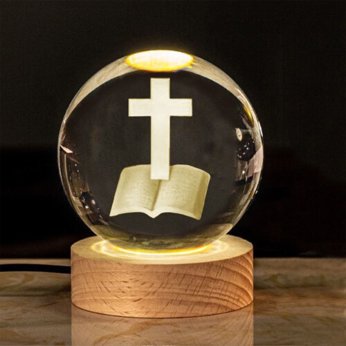 Crystal Ball Night Light with Cross Engraving 1 Pack