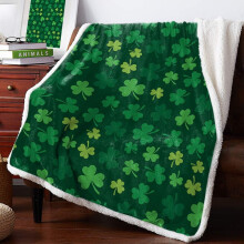 Sherpa Fleece Throw Blanket Dark Green Clover 40x50IN