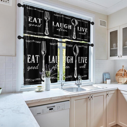 Farmhouse Kitchen Curtains Set Black White Abstract 36 inch 1