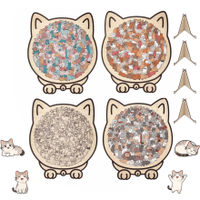 Morandi Cat Wooden Puzzle Set with Stand and Acrylic Cover