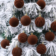 Velvet Flocked Christmas Ornaments Brown 12-Pack