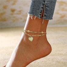 Bracelet de cheville de plage en forme de cœur pour femme, double couche, 26 lettres