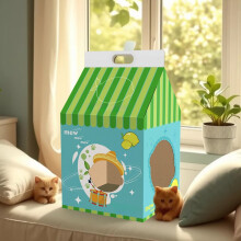 Cardboard Cat Scratching Board House with Window 1 pc