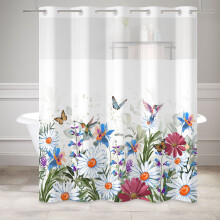 Rideau de douche rustique blanc Ă motifs de marguerites avec doublure amovible 71 x 74