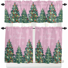 Ensemble de rideaux de cuisine roses de Noël avec sapin et