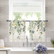 Sheer Curtains Vintage Sage Green Eucalyptus Leaf Design