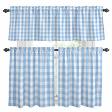 Easter Kitchen Curtains Set Blue White Buffalo Plaid 3-Piece